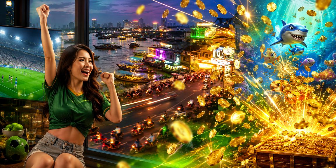 Ánh đèn neon rực rỡ tại khu vui chơi Cần Thơ gợi không khí casino sôi động về đêm