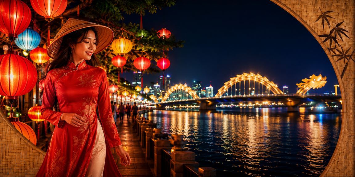 Người phụ nữ mặc áo dài tại Đà Nẵng thư giãn và tận hưởng giải trí lành mạnh bên bờ biển