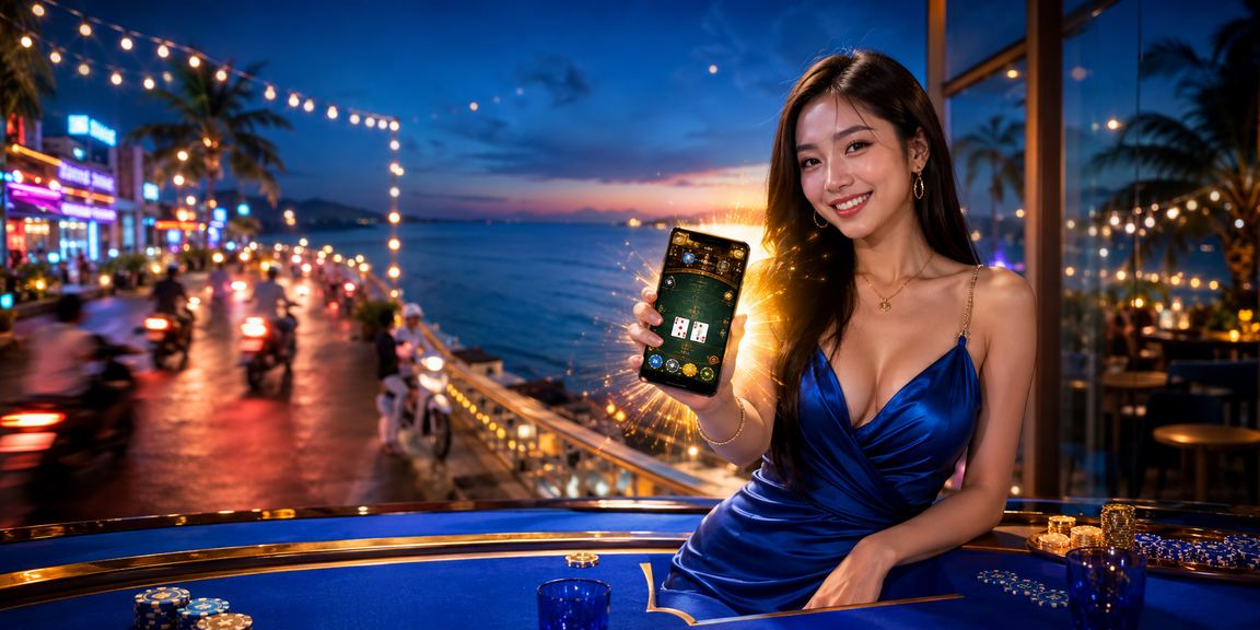 Khung cảnh bãi biển Phú Quốc về đêm với không khí sôi động của sòng bài baccarat trực tuyến