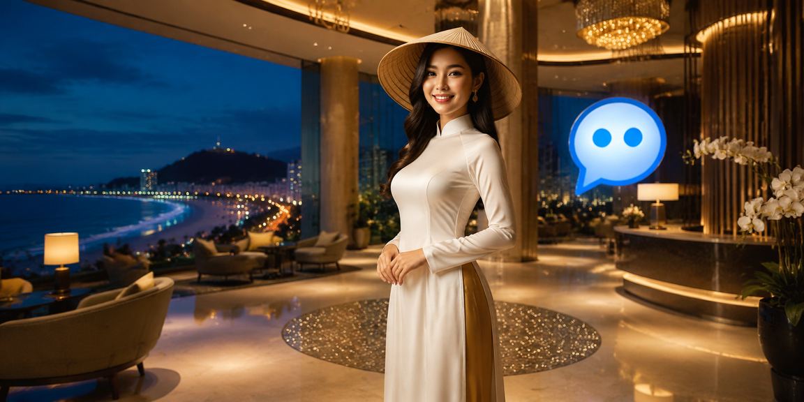 Người dùng Vũng Tàu kiểm tra ưu đãi VIP bonus bên bờ biển với nón lá truyền thống